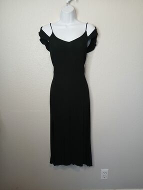 EXPRESS Black Off Shoulder Light Flutter Sleeve Midi Slip Dress Size Large